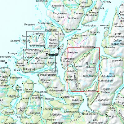 Høyfjellskart Tromsø: Breivikeidet Laksvatn 1:25.000